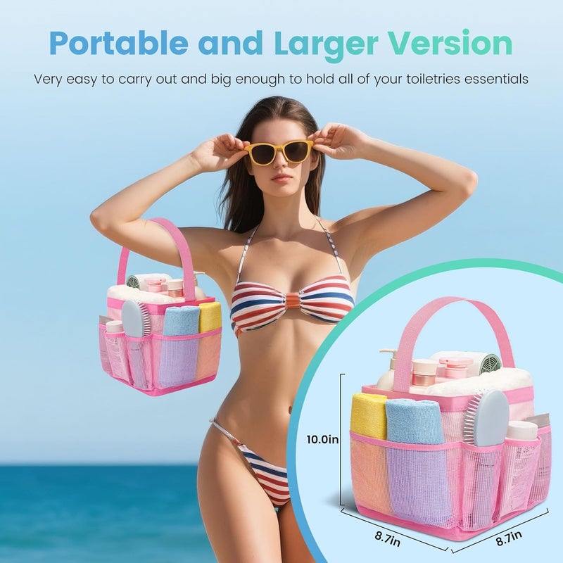Asisnt Camping Essentials Shower Caddy Portable for College Dorm Room Essentials for Girls with 8 Pockets,Large-Capacity Shower Caddy Dorm Basket,Quick Dry Bath Bag for Bathroom,Gym,Travel,Swim,Beach-Pink - Image 5